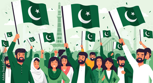 Crowd Celebrating Independence Day with Flags and Cultural Pride in Front of Monumental Architecture