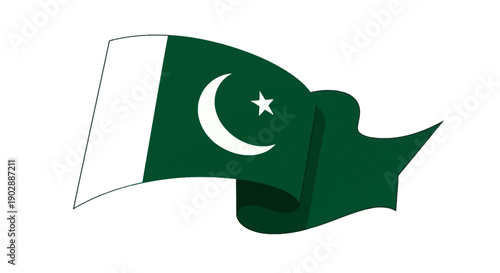 The Pakistani flag waving in the wind, symbolizing national pride and freedom with a crescent moon and star