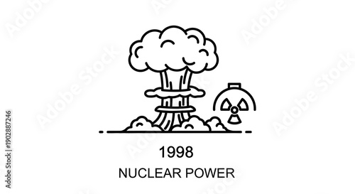 Nuclear power plant emitting pollution and radiation symbol in a simple line art illustration from a frontal viewpoint