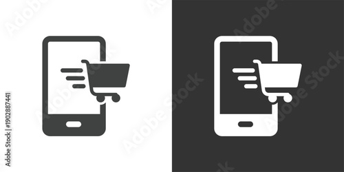 Mobile Online Shopping icon. Solid glyph series icon