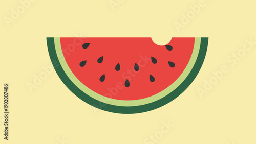 Refreshing Bitten Watermelon Slice Minimalist Flat Design Illustration on Yellow Background