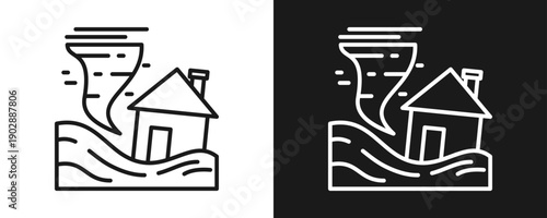 Natural Disasters Icon Set Outline In White And Black Background
