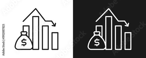 Economic Recession Icon Set Outline In White And Black Background