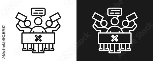 Labor Strike Icon Set Outline In White And Black Background