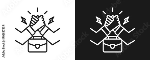 Business Competition Icon Set Outline In White And Black Background