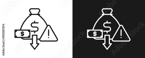 Financial Crisis Icon Set Outline In White And Black Background