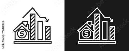 Real Estate Market Icon Set Outline In White And Black Background