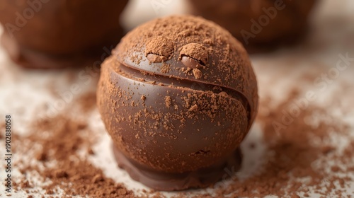 Chocolate Truffle Candy Ball with Cocoa Powder Close Up Gourmet Dessert Macro Food Photography Background