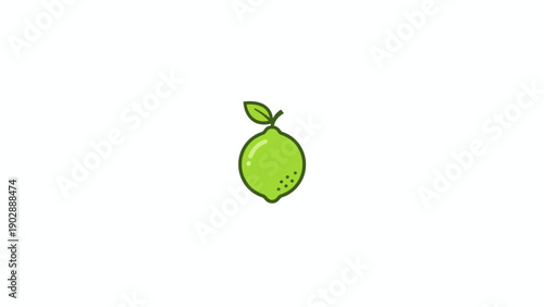 Vibrant green cartoon lime illustration with a fresh leaf on a clean white background a delightful