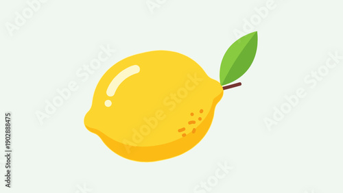 A vibrant yellow lemon with a fresh green leaf presented in a modern flat design style on a crisp