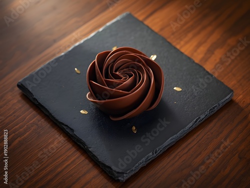 Wallpaper Mural Artistic handcrafted chocolate rose dessert sculpture on slate board with dramatic lighting gourmet pastry chef romantic fine dining concept
 Torontodigital.ca
