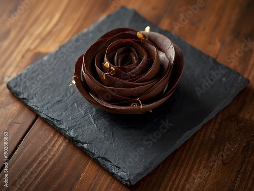Wallpaper Mural Artistic handcrafted chocolate rose dessert sculpture on slate board with dramatic lighting gourmet pastry chef romantic fine dining concept
 Torontodigital.ca