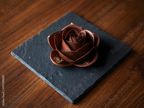 Wallpaper Mural Artistic handcrafted chocolate rose dessert sculpture on slate board with dramatic lighting gourmet pastry chef romantic fine dining concept
 Torontodigital.ca