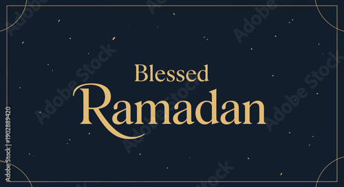 Celebrating Blessed Ramadan with festive gold text on a dark celestial background illustration