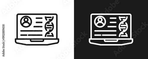 Genetic Data Icon Set Outline In White And Black Background