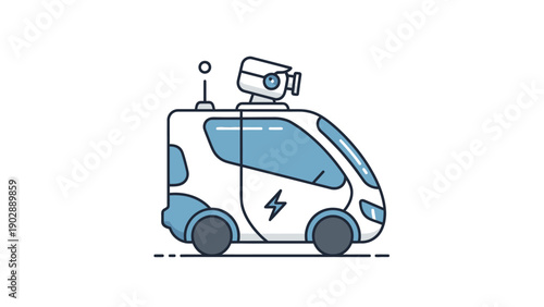 Modern electric autonomous surveillance vehicle illustration for smart city logistics solutions