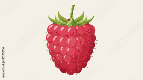 Vibrant isolated raspberry illustration featuring a fresh red berry with green leaves perfect for