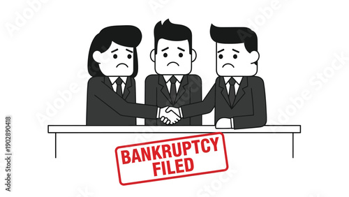 Sad Business People Shaking Hands After Bankruptcy Filing. Financial Crisis, Company Failure, and Debt Agreement Concept.