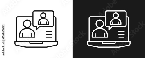 Online Communication Icon Set Outline In White And Black Background