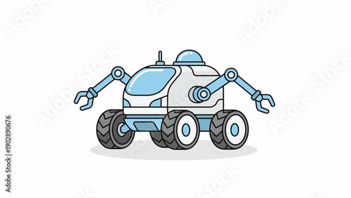 Modern wheeled robot vector illustration with robotic arms for exploration and assistance