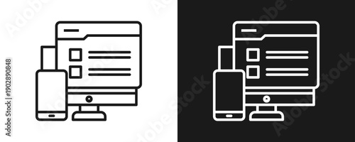 UI Design Icon Set Outline In White And Black Background
