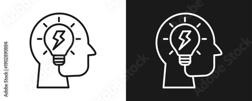 Brainstorm Icon Set Outline In White And Black Background