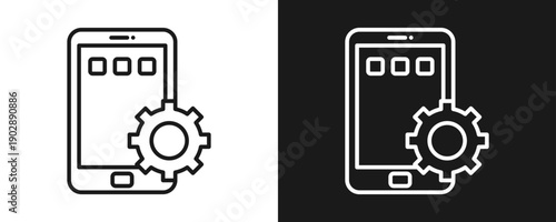App Development Icon Set Outline In White And Black Background