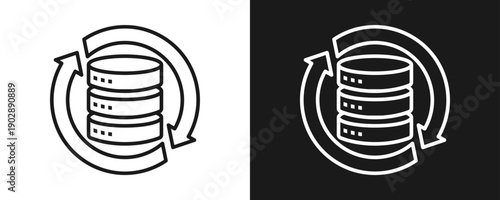 Data Synchronization Icon Set Outline In White And Black Background