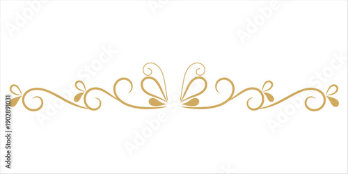 golden divider scrollwork with flowing curves and teardrop accents graphic vector illustration