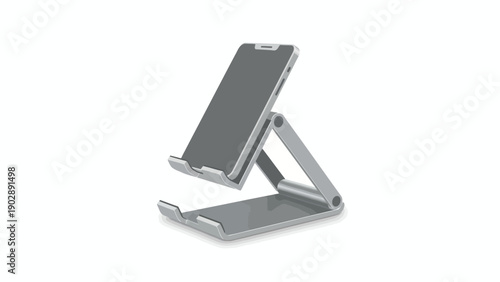 Vector illustration of a modern smartphone resting on an adjustable silver desktop stand