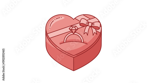 Sweet illustration of a heart-shaped gift box with a sparkling diamond engagement ring a symbol of