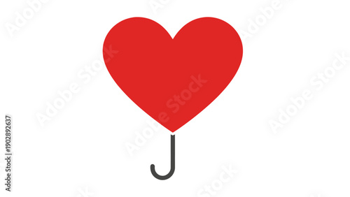 Creative red heart umbrella symbol representing love protection and care with a minimalist design