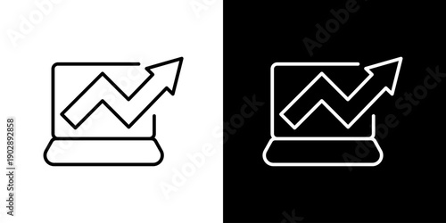 Single icon of laptop displaying upward trending graph, symbolizing financial growth and data analysis