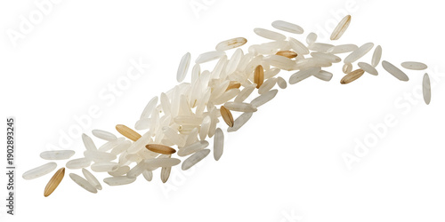 Photos Close up of rice grains scattered Isolated on Transparent Background