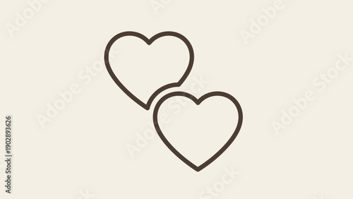 Two overlapping heart outlines symbolizing affection and romantic connection on a minimalist