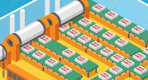 Conveyor Belt with Green Boxes and Labels.