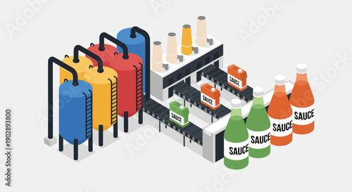 Bottling Plant with Sauce Bottles and Containers.