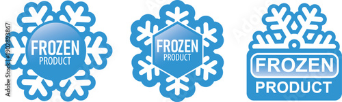 Frozen product food package label. Fresh frozen food product icon logo, badge, sticker, emblem, stamp, symbol, black, line circle, flat vector, isolated illustration. Snowflake icon.