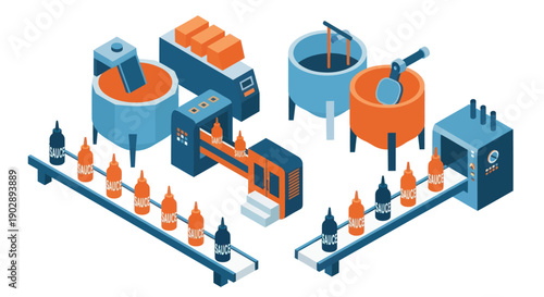 Industrial 3D Illustration of Manufacturing Process.