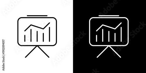 Single icon of business presentation board with graph showing growth and progress, symbolizing financial success and strategic planning