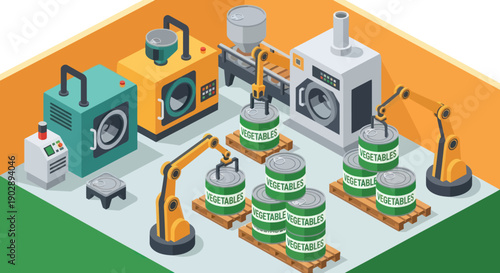 Industrial Robots Assembling Parts in Factory Setting.