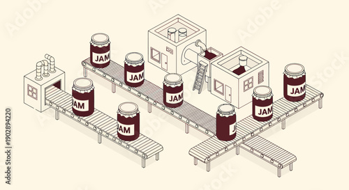 Cans on Conveyor Belt in Factory.