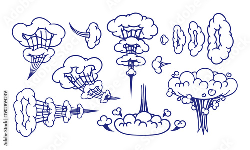 Comic Clouds Cartoon Line Style Vectors