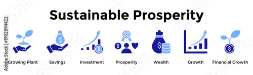 Sustainable Prosperity Icon Set. Containing Growing Plant, Savings, Investment, Prosperity, Wealth, Growth, Financial Growth