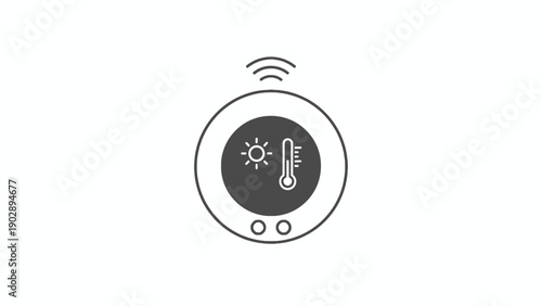 Wireless Smart Thermostat with Temperature and Light Sensor Control Icon Minimalist Design