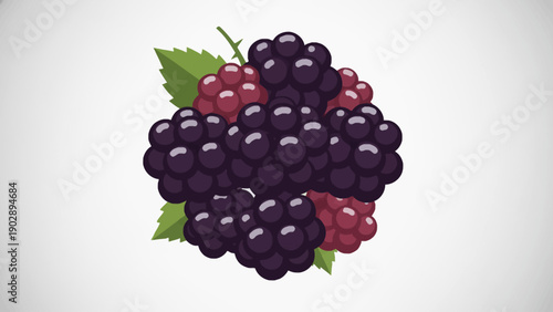 This image showcases a vibrant cluster of sweet blackberries with green leaves on a clean background