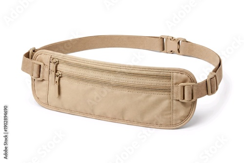 Beige Travel Money Belt Isolated on White