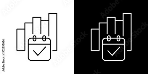 Bar chart with a checkmark on a calendar icon, symbolizing a completed task or scheduled event on a graph