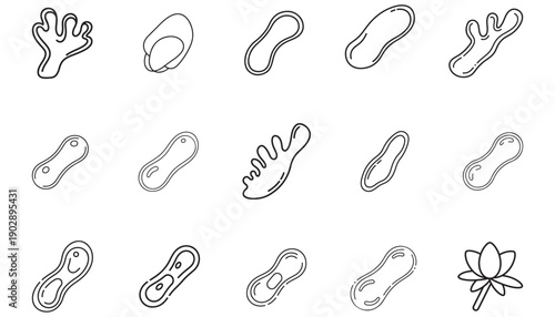 Set of Outline Icons Representing Various Objects and Shapes