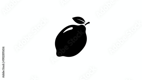 Minimalist black silhouette illustration of a citrus lemon fruit with a leaf design